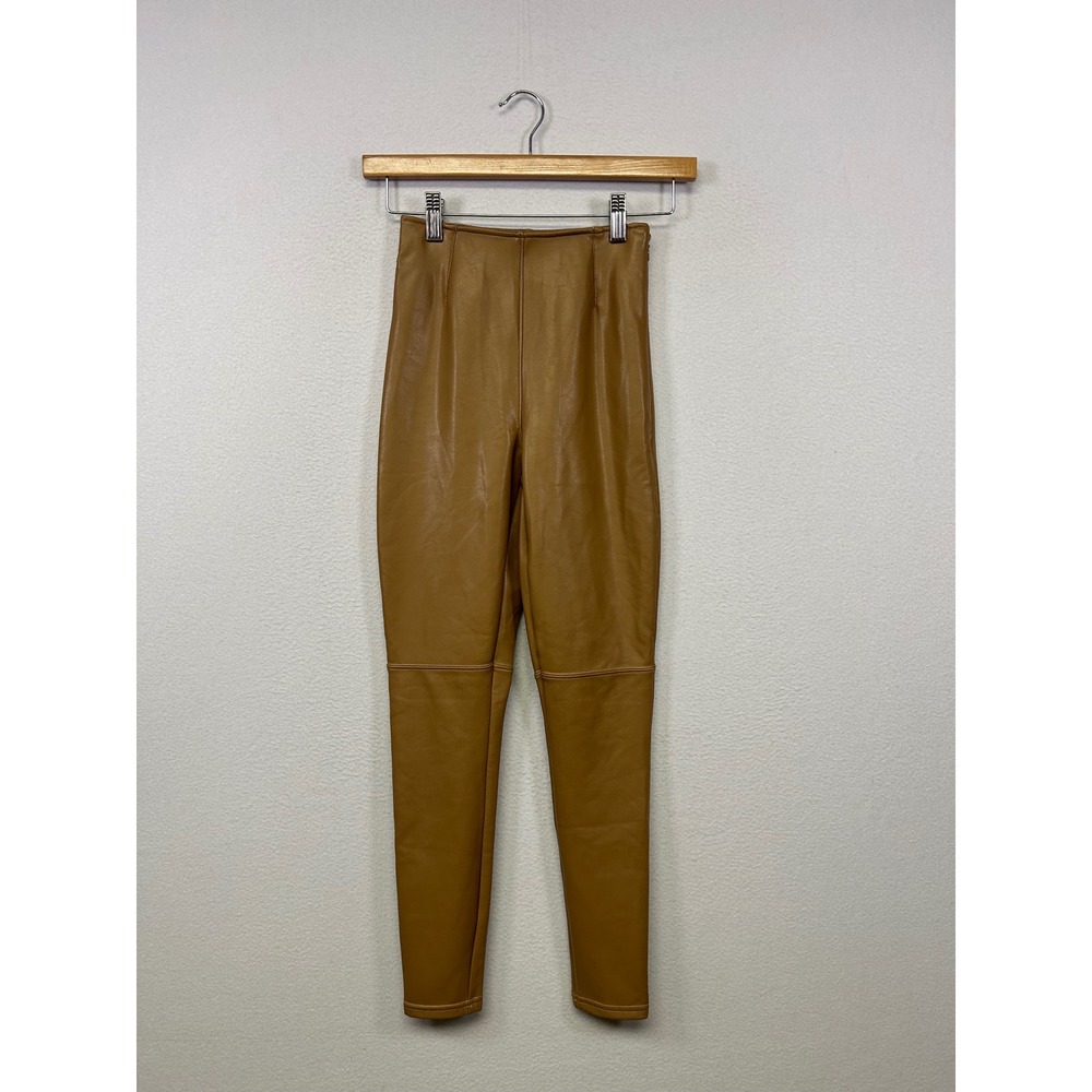 Chic Minimalist Abercrombie & Fitch Womens XXS Tan Vegan Leather Leggings Skinny